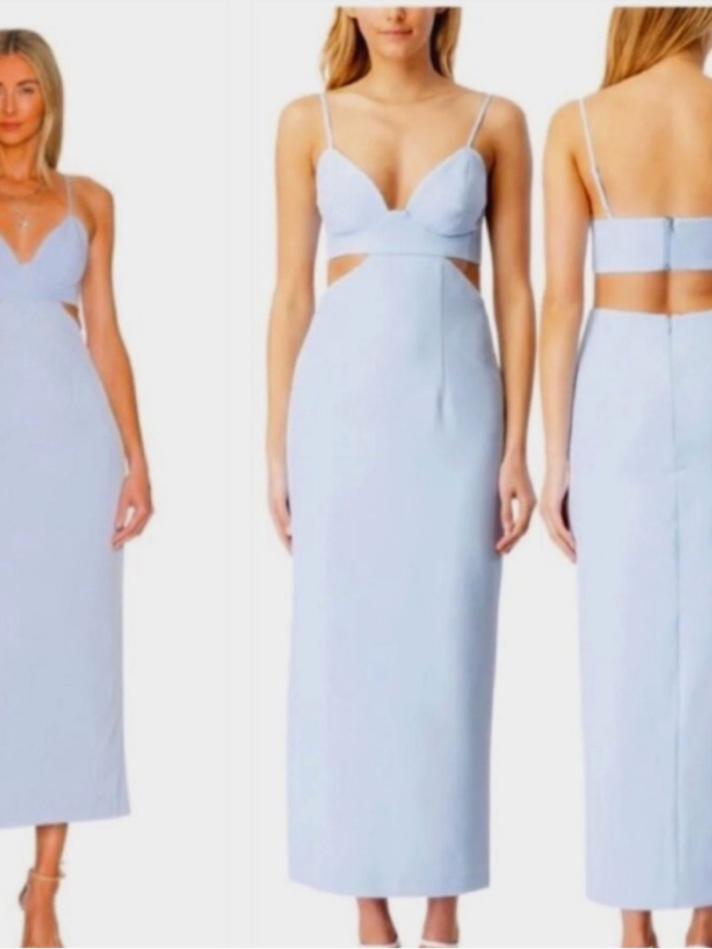 Spaghetti-Strap Cutout Midi Dress in Light Blue - Bardot